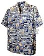 [Plus Size] Pacific Legend Tapa Navy Cotton Men&#39;s Hawaiian Shirt