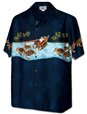 Pacific Legend Border Christmas Navy Cotton Men&#39;s Hawaiian Shirt
