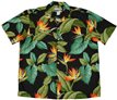 Waimea Casuals Airbrush Bird of paradise Black Cotton Men&#39;s Hawaiian Shirt