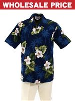 [Wholesale] Pacific Legend Hibiscus Navy Cotton Men's Hawaiian Shirt