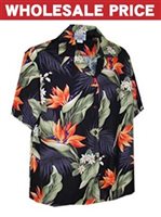 [Wholesale] Pacific Legend Bird of Paradise Black Cotton Women's Hawaiian Shirt