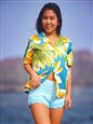 Paradise Found Plumeria Beauty Jade Rayon Women's Hawaiian Shirt