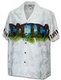 Pacific Legend Tiki White Cotton Men&#39;s Border Hawaiian Shirt
