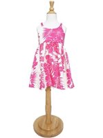 Royal Hawaiian Creations Hibiscus Panel Pink Poly Cotton Girls Hawaiian Elastic Dress with Zipper