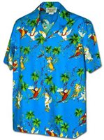Pacific Legend メンズアロハシャツ [ハワイアンパーティーパロット/ブルー/コットン]