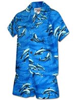 Pacific Legend Dolphin Blue Cotton Boys Hawaiian Cabana Set