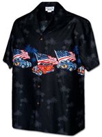 Pacific Legend Classic Car with Fire Pattern Black Cotton Men's Hawaiian Shirt