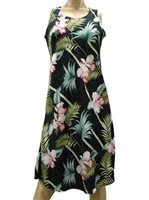Paradise Found Orchid Bamboo Black Rayon Hawaiian A-Line Tank Short Dress