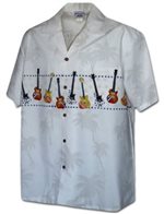 Pacific Legend Hawaiian Guitars White Cotton Men's Border Hawaiian Shirt
