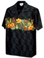 Pacific Legend Hibiscus Tiki Pineapple Black Cotton Men&#39;s Border Hawaiian Shirt