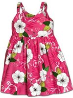 Pacific Legend Hibiscus Fern Pink Cotton Toddlers Hawaiian Bungee Dress