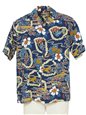 Hilo Hattie Vintage Scenic Navy Rayon Men&#39;s Hawaiian Shirt