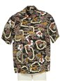 Hilo Hattie Vintage Scenic Black Rayon Men&#39;s Hawaiian Shirt