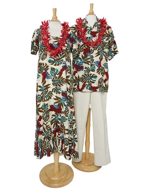 Hilo Hattie Red Ginger Cream Rayon Hawaiian Short Sleeve Tea Dress ...