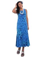 Anuenue Coral Seahorse Navy Rayon Hawaiian Long Dress