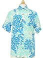 Anuenue Coral Seahorse White&amp;Turquoise Rayon Men&#39;s Hawaiian Shirt