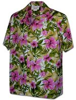 Pacific Legend Hibiscus&Leaves Pink Cotton Men's Hawaiian Shirt