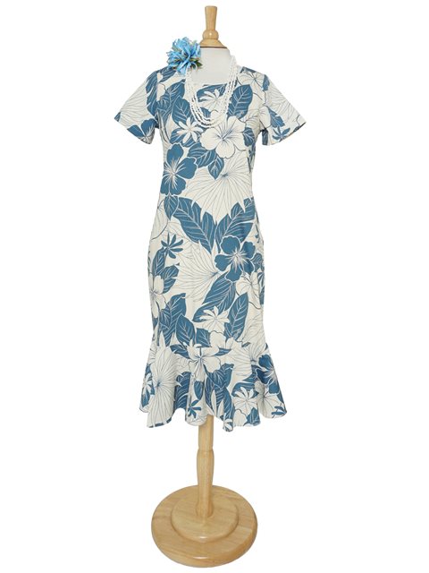 Anuenue Lanai Blue Cotton Hawaiian Sleeve Midi Dress | AlohaOutlet