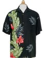 Hilo Hattie Orchid Panel Black Rayon Men&#39;s Aloha Shirt