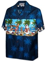 Pacific Legend Snowman with Palm Tree Navy Cotton Men's Hawaiian Shirt