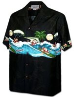 Pacific Legend Active Santa Black Cotton Men's Hawaiian Shirt