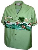 Pacific Legend Active Santa Green Cotton Men's Hawaiian Shirt