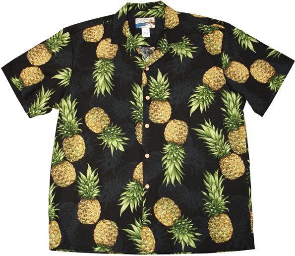 Waimea Casuals Maui Pineapple Black Cotton Men's Hawaiian Shirt , M