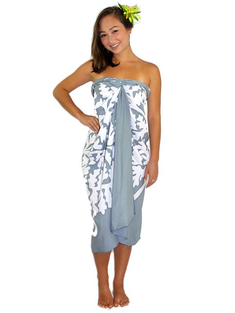 Pareo Island Palapalai Fern White & Grey Premium Hand Printed Pareo Sarong