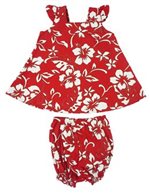 Hilo Hattie Classic Hibiscus Pareo Red Cotton Girls Cap Sleeve Set