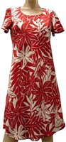 Paradise Found Tahitian Gardenia Red Rayon Hawaiian A-Line with sleeves Short Dress