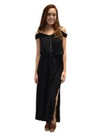 Angels by the Sea Off-Shoulder with Embroidery Black Rayon Lily Long Dress