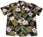 Waimea Casuals Hibiscus Fern  Black Cotton Men's Hawaiian Shirt