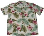 Waimea Casuals Hibiscus Fern  White Cotton Men's Hawaiian Shirt