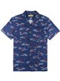 Kahala Sea Swept Navy Rayon / Cotton / Linen Men&#39;s Hawaiian Shirt - Standard Fit