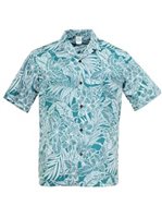 Plumeria Teal Poly Cotton Men's Open Collar Hawaiian Shirt