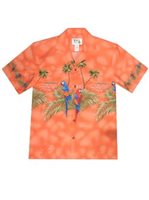 Ky's Parrot On The Beach Orange Cotton Men's Hawaiian Shirt
