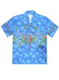 Ky&#39;s Parrot On The Beach Navy Blue Cotton Men&#39;s Hawaiian Shirt