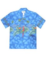 Ky's Parrot On The Beach Navy Blue Cotton Men's Hawaiian Shirt