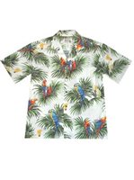 Ky's Parrot on Leaf White Cotton Men's Hawaiian Shirt