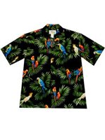 Ky's Parrot on Leaf Black Cotton Men's Hawaiian Shirt