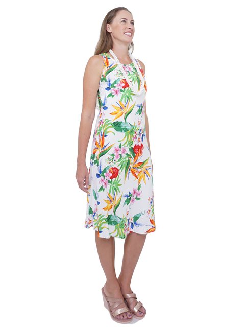 Bird of Paradise Hawaiian Long Tank Dress 2XL, White