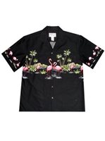 Ky's Flamingo Border Design Black Cotton Men's Hawaiian Shirt
