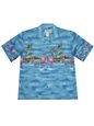 Ky&#39;s Flamingo Border Design Navy Blue Cotton Men&#39;s Hawaiian Shirt