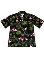 Ky's Flamingo Fever Black Cotton Men's Hawaiian Shirt