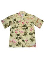 Ky's Flamingo Fever Yellow Cotton Men's Hawaiian Shirt