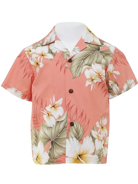 trace bronze Jug Anuenue Hibiscus Trend Coral Cotton Boys Hawaiian Shirt | AlohaOutlet