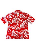 Ky's Classic Hibiscus Red Cotton Men's Hawaiian Shirt