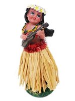 Hula girl with Ukulele Dashboard Doll 6.5" Skirt (Assorted Colors)