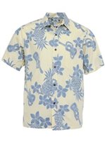 Two Palms Ukulele Yellow Cotton Men's Reverse Printing Hawaiian Shirt