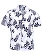 Two Palms Ukulele White Cotton Men&#39;s Open collar Hawaiian Shirt